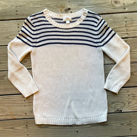 LOFT 3/4 Length Cream & Navy Striped Sweater | Small - Picture 1 of 5